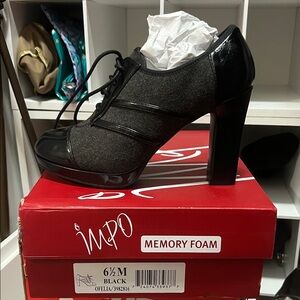 Impo Black Lace-Up Platform Block Heel